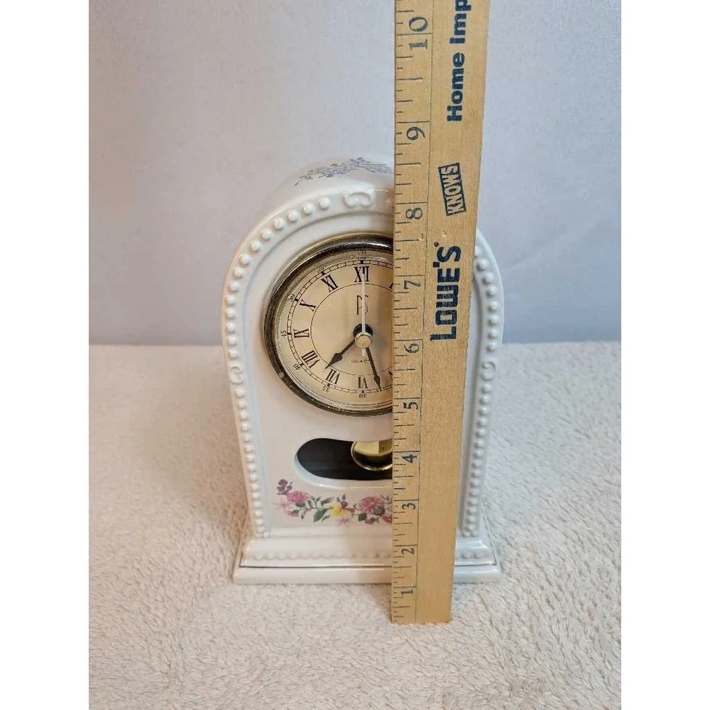 PS Limited Edition 1994 Floral Ceramic Mantle Clock Decorative White